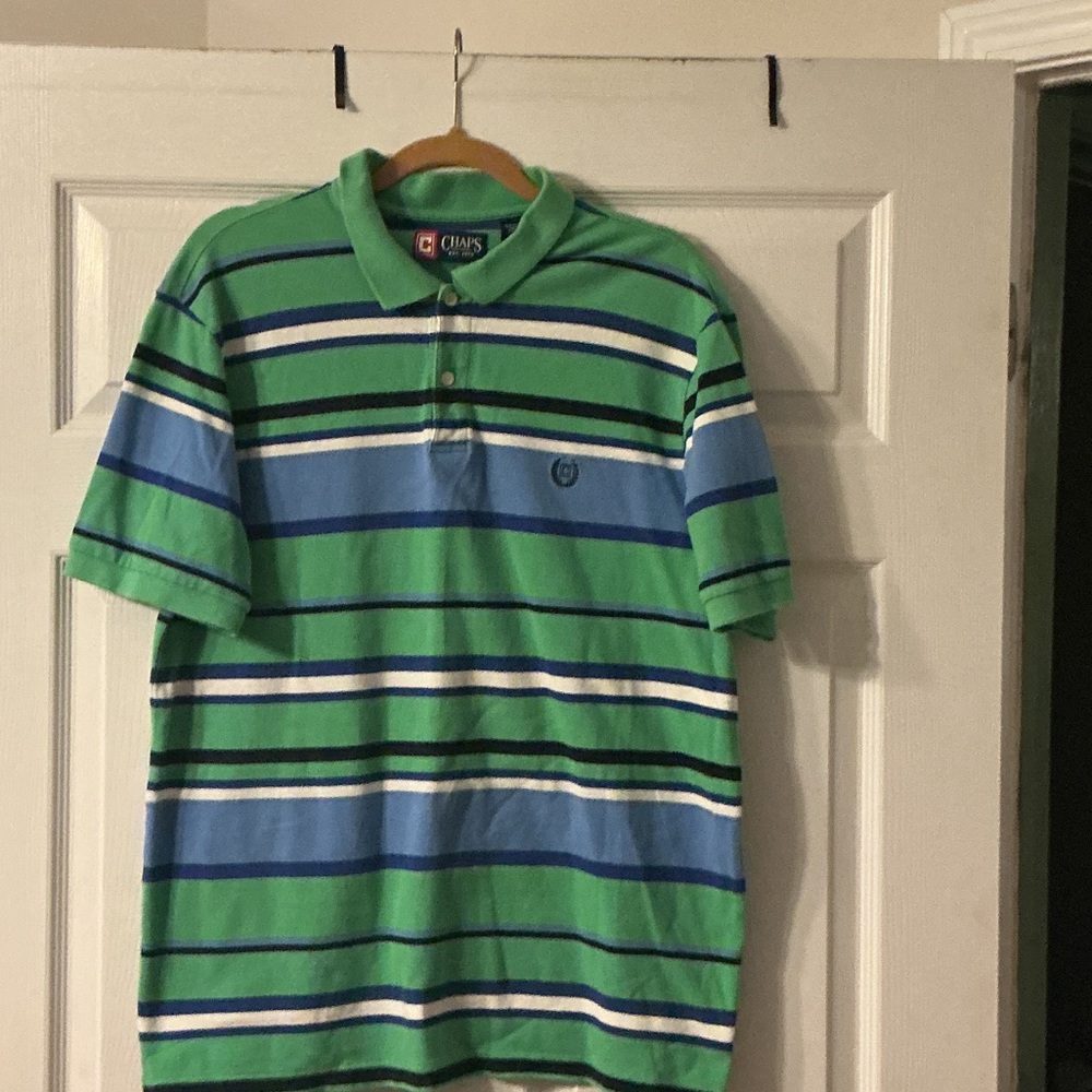 Chaps Mens Polo with Green and Blue Stripes